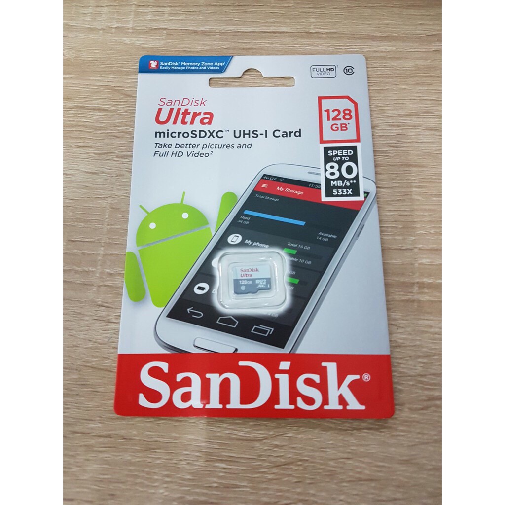 Thẻ nhớ MicroSD 128GB Sandisk Utral class10 80mb/s - Tốc độ siêu cao