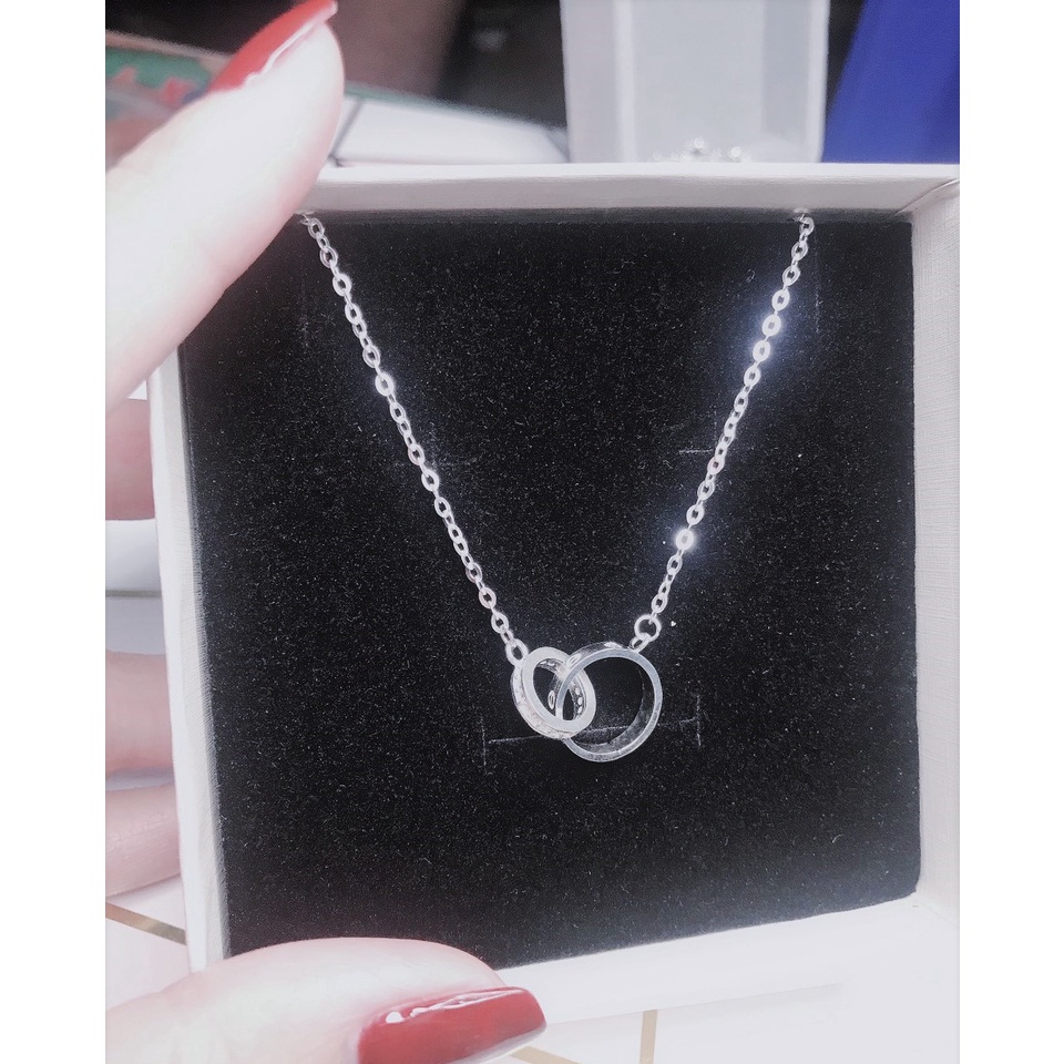 Dây chuyền bạc nữ Evasilver, mặt 2 hình tròn lồng nhau, Vòng cổ chất liệu bạc ta sang trọng