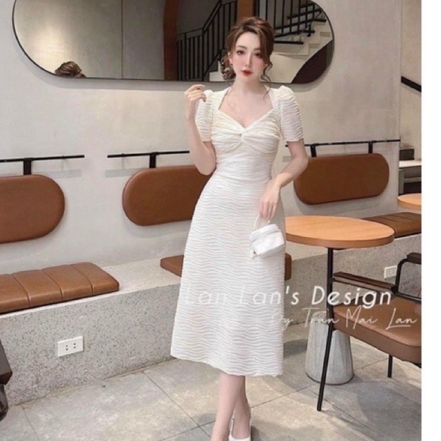 Váy đầm thun xốp vân sóng cộc tay xoắn ngực siêu xinh L1 hv ptp