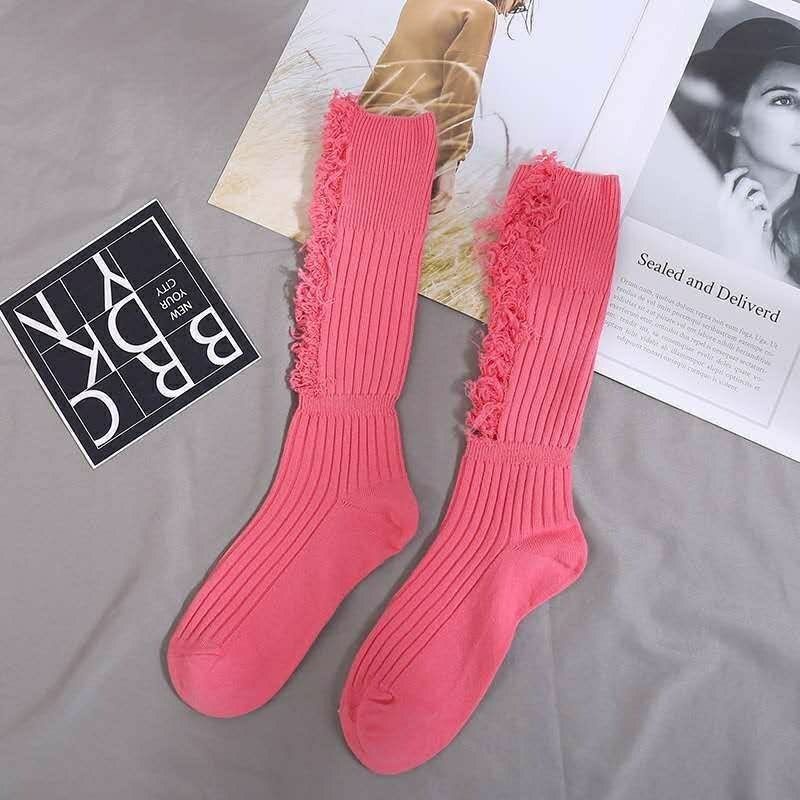 Vớ Cotton Cổ Cao Rách Gối Thời Trang Thu Đông Đường Phố Cá Tính