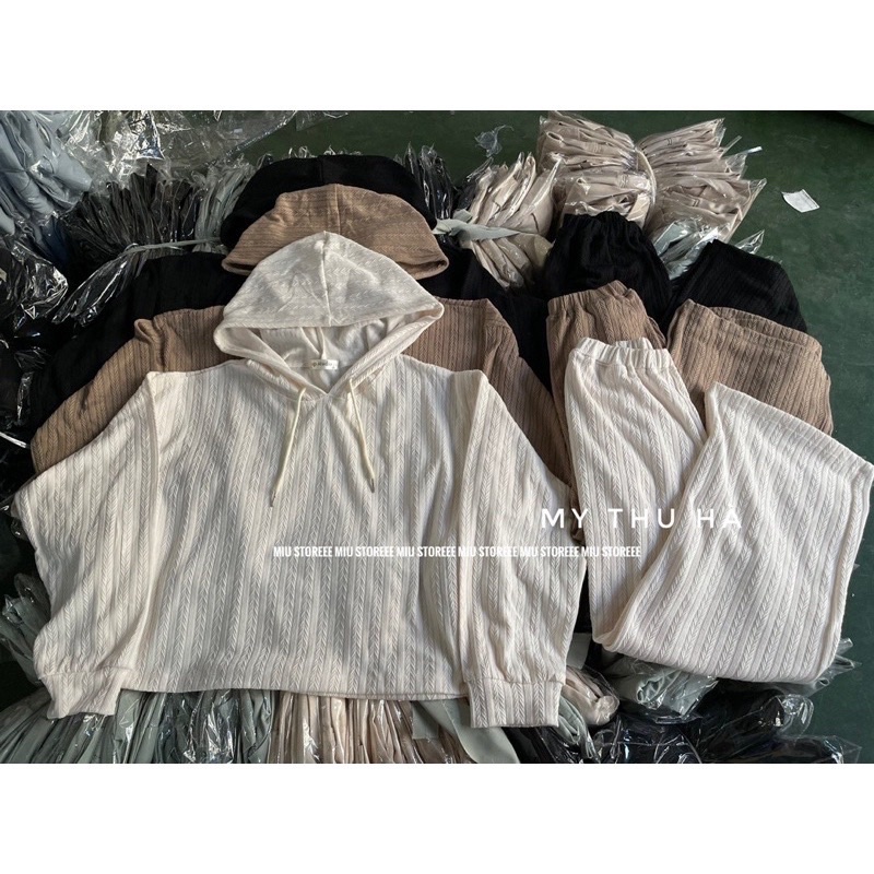 SET BỘ LEN GÂN ÁO HOODIE DÀI TAY CÓ MŨ MIX QUẦN SUÔNG CULOTTES SBLAMQ