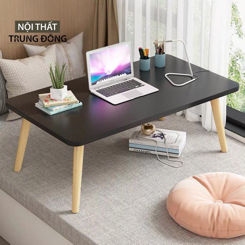 Bàn học bệt bàn trà bàn sofa decor màu đen chân gỗ cao su tự nhiên 40x60x30 chân xoáy
