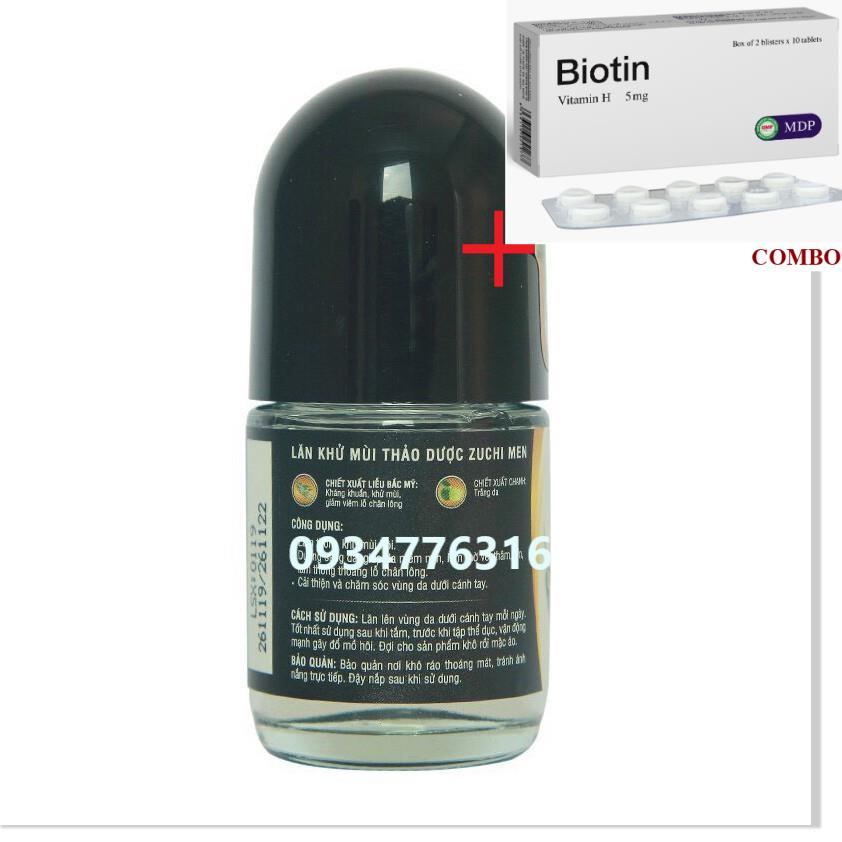 Combo Biotin 5mg+ ✅ Lăn Khử Mùi Zuchi (Men) – Hương Mạnh Mẽ