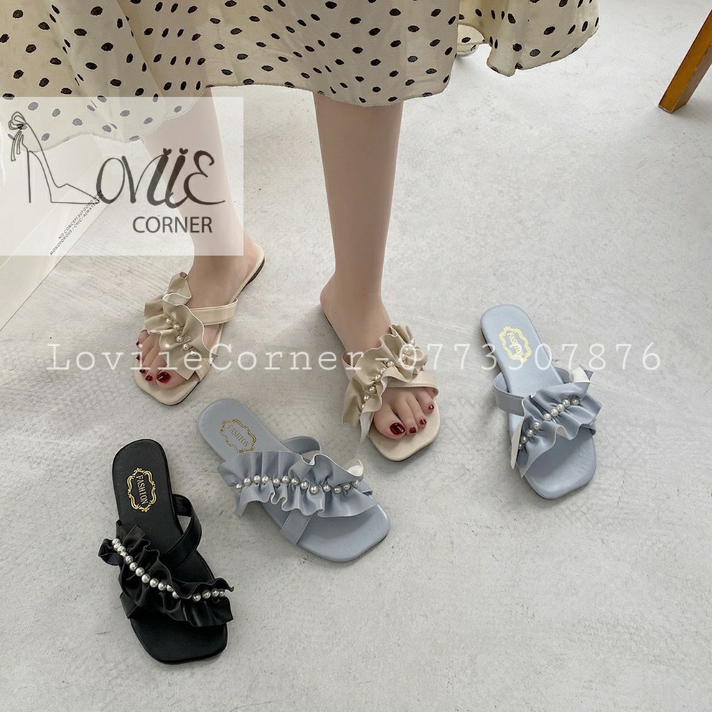 DÉP LÊ NỮ LOVIIECORNER - DÉP THỜI TRANG QUAI NHÚNG DA MỀM ĐẾ BỆT 4 MÀU NỮ TÍNH D210718