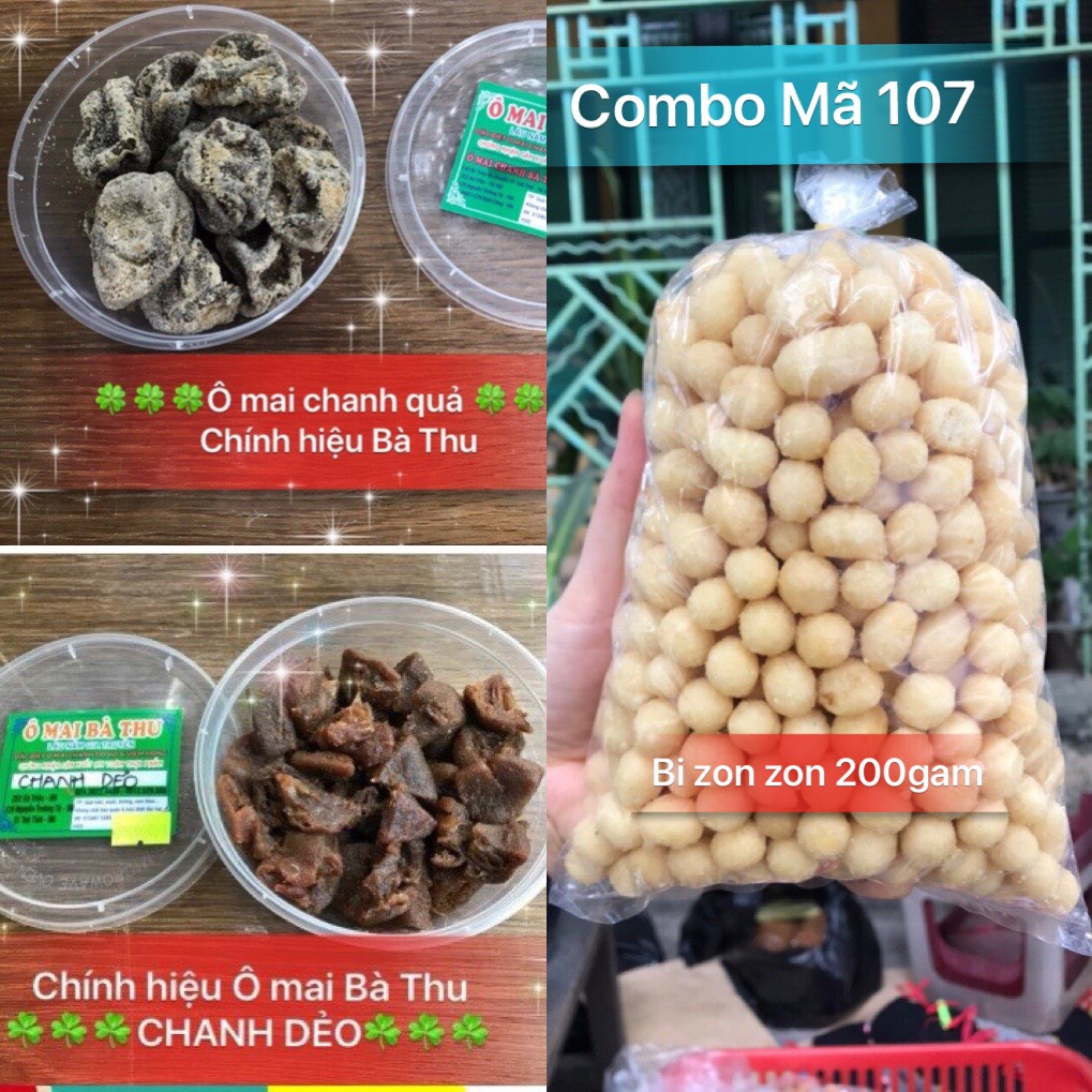 COMBO MÃ 107 Gồm 01 ô mai chanh muối cả quả, 01 ô mai chanh dẻo miếng và 01 gói bi zon zon 200 gam, đặc sản Hà Nội