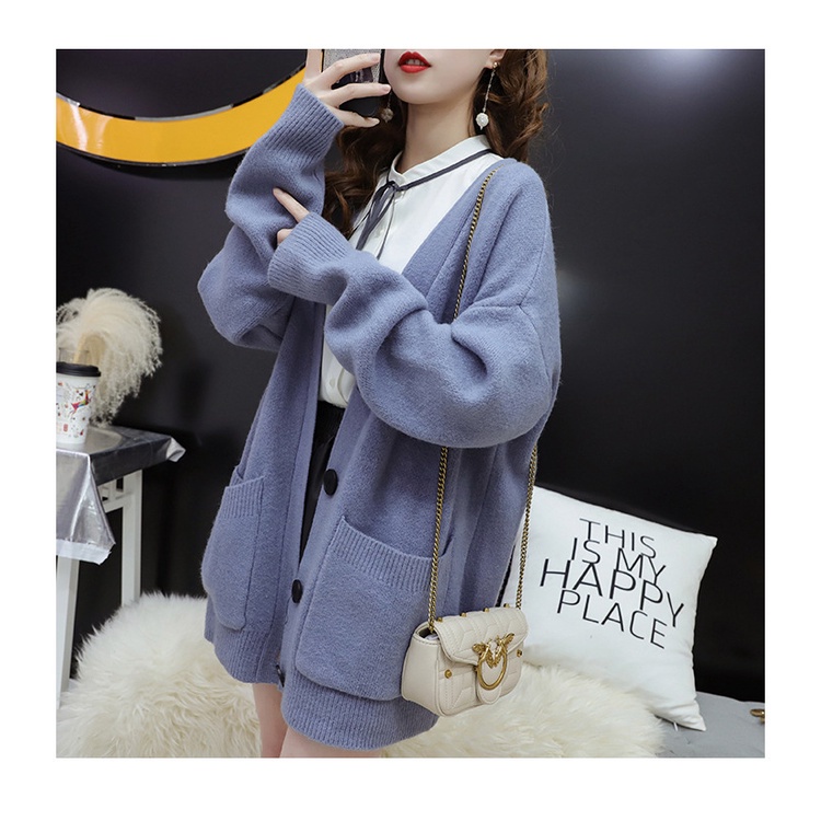 Áo khoác len cardigan nữ khuy bấm dáng rộng trơn màu kiểu dáng Hàn Quốc AKT26