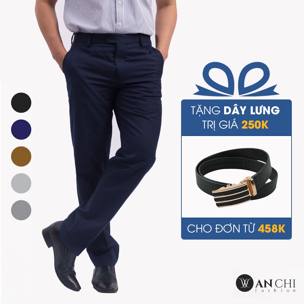 Quần Âu Nam Trung Niên ANCHI Chất Liệu Tuytsi Xanh Than Ống Suông Công Sở Cao Cấp
