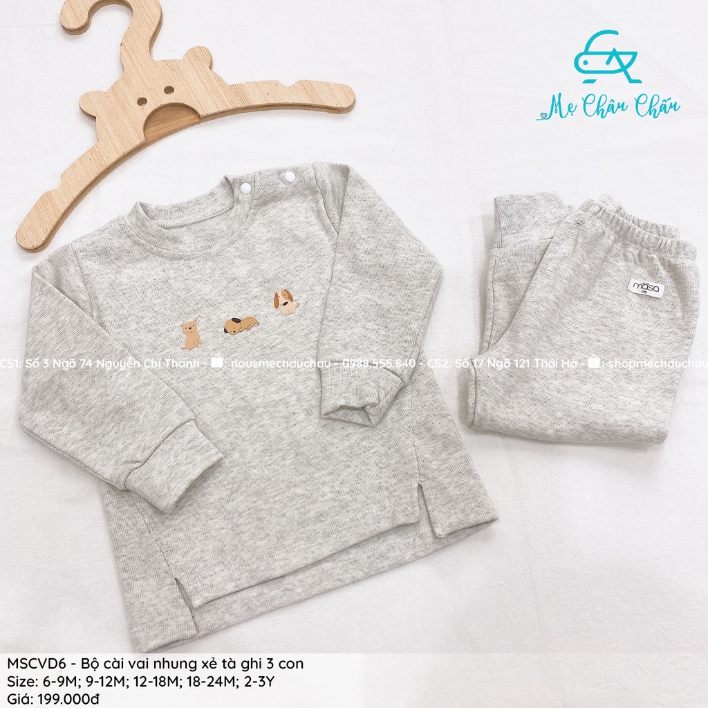 Bộ quần áo cài vai dài xẻ tà nỉ bé trai bé gái Masa