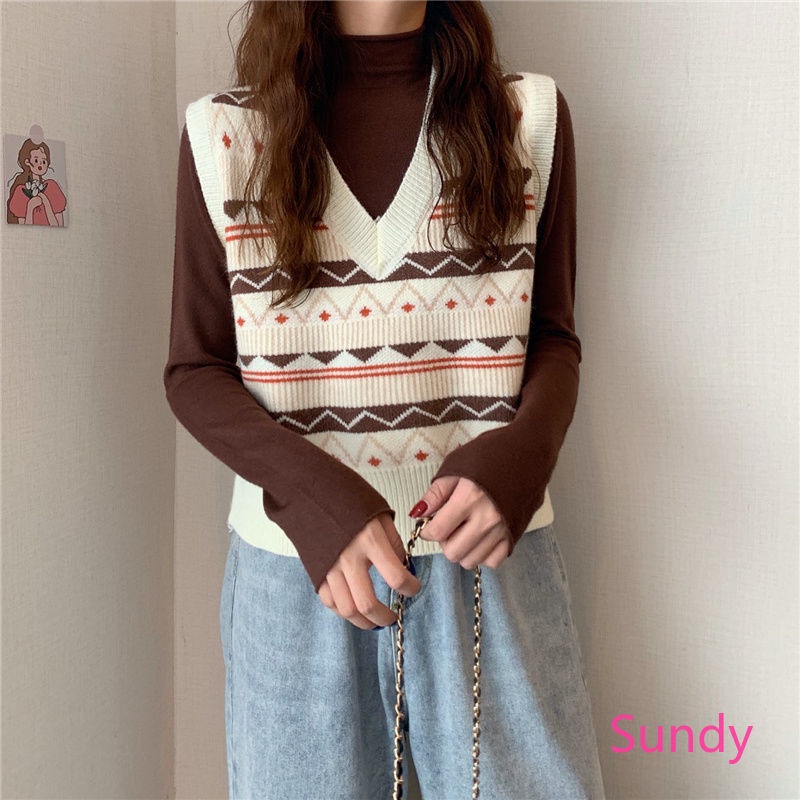 Áo len không tay cổ chữ v thời trang mùa thu dành cho nữ sinh