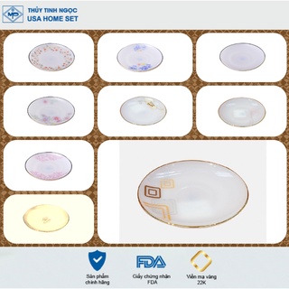 Đĩa lót bát cơm viền vàng 22K các mẫu hoa văn thủy tinh ngọc USA Homeset cao cấp nhập khẩu chính hãng - dáng bằng
