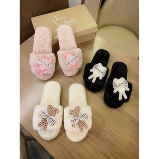 Tết Sale (Hàng mới) Dép bản lông đi trong nhà gấu nơ - Siêu cưng : 2021 ^ . ^ ' ) ྇ ! ' *