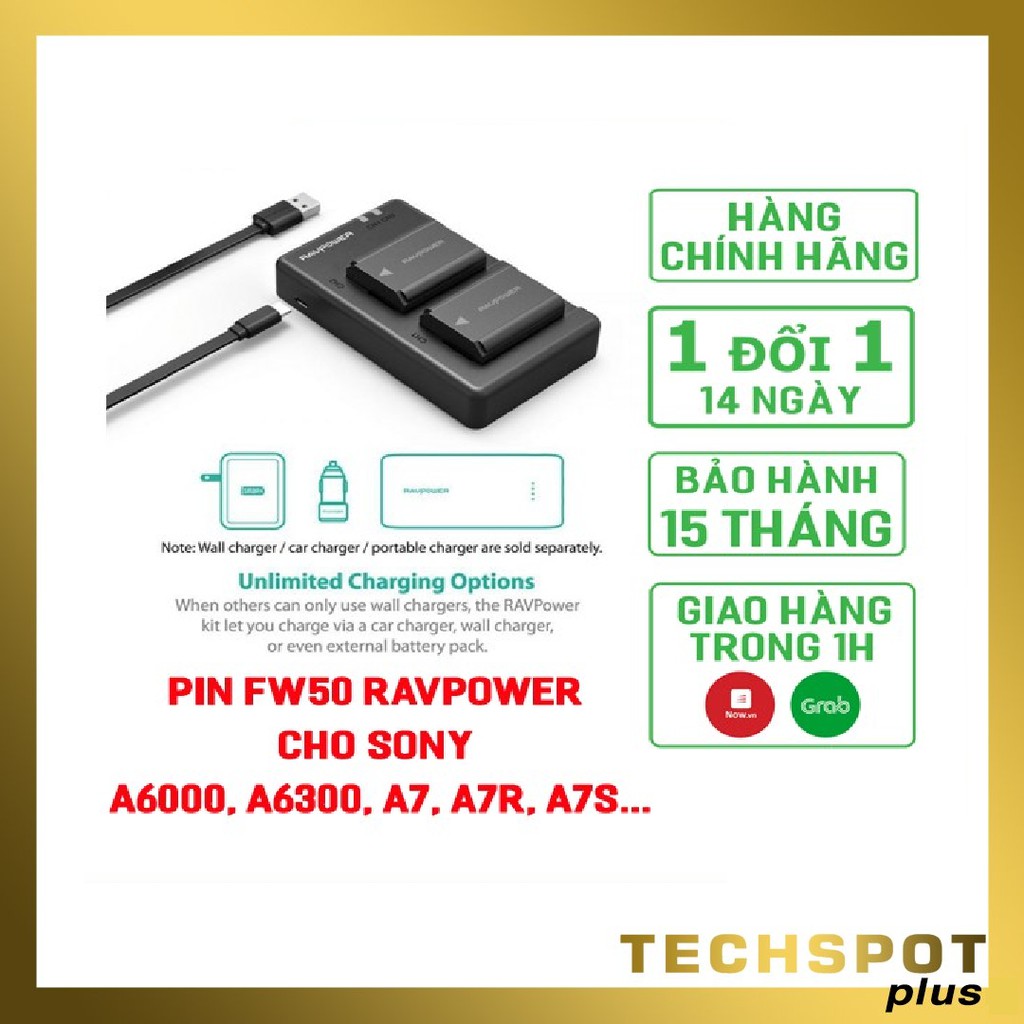 PIN FW50  RAVPOWER P-PB056 Cho SONY A Cho Sony A6000, A6300, A7, A7R, A7S..., Hàng Chính Hãng- BẢO HÀNH 15 THÁNG