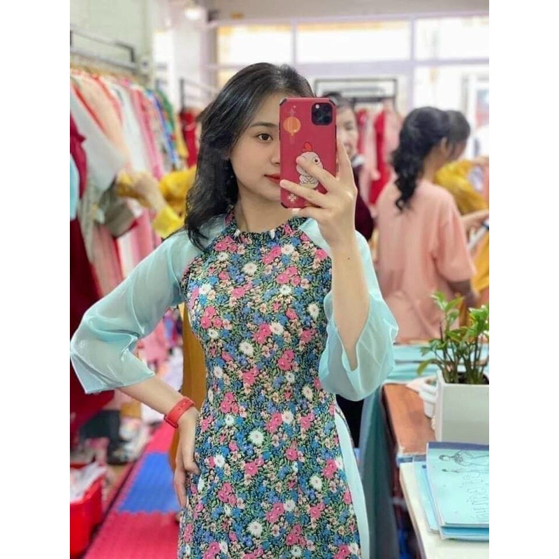 Áo dài hoa tay phối cao cấp