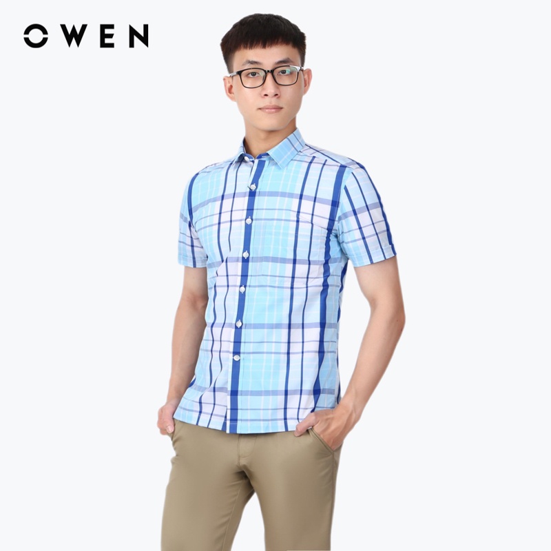 Áo sơ mi ngắn tay Nam Owen Viscose Bodyfit Xanh - BA23779N