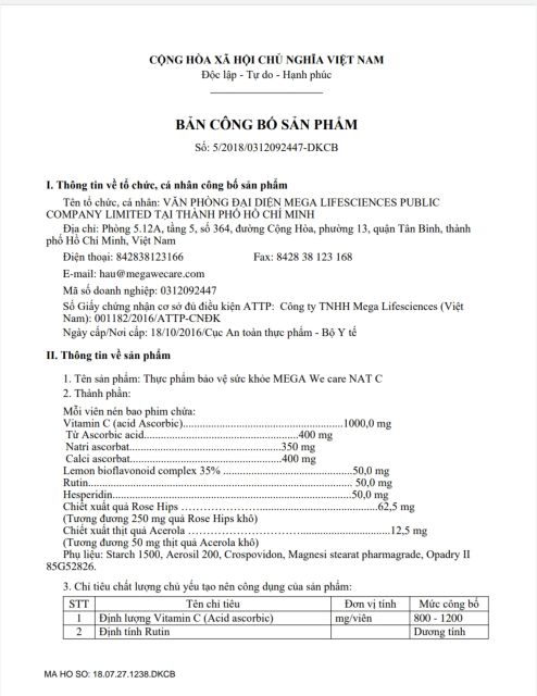 Viên Uống Bổ Sung Vitamin C Tăng Cường Đề Kháng, Nâng Cao Sức Khỏe Nat C 1000mg Hộp 30 Viên | Thế Giới Skin Care