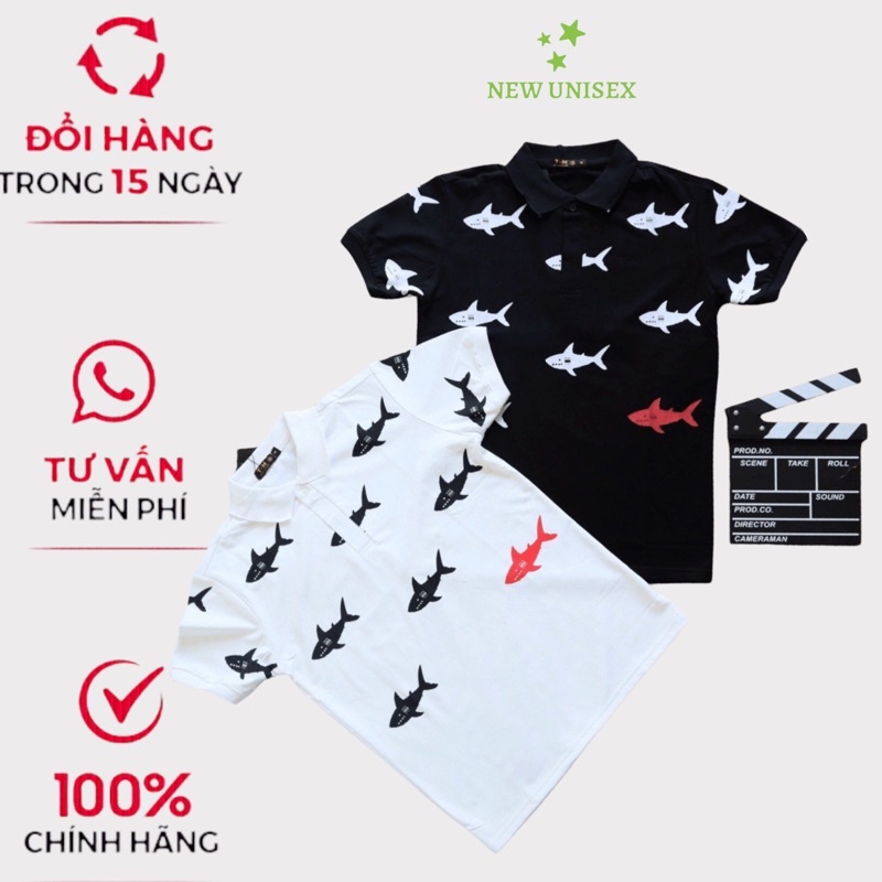 Áo Thun Nam Ngắn Tay Cổ Trụ Họa Tiết Cá Mập, Chất Cotton Mềm Mát Thấm Hút Mồ Hôi Tốt Thích Hợp Mọi Nơi [NEW UNISEX]