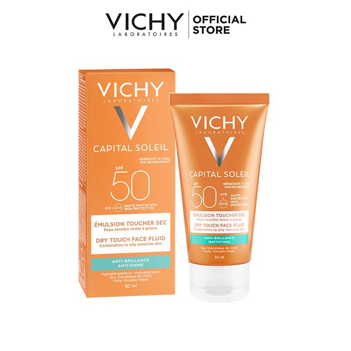 Kem chống nắng không nhờn rít SPF 50 UVA +UVB Vichy Ideal Soleil Mattifying Face Fluid Dry Touch 50ml ZKM