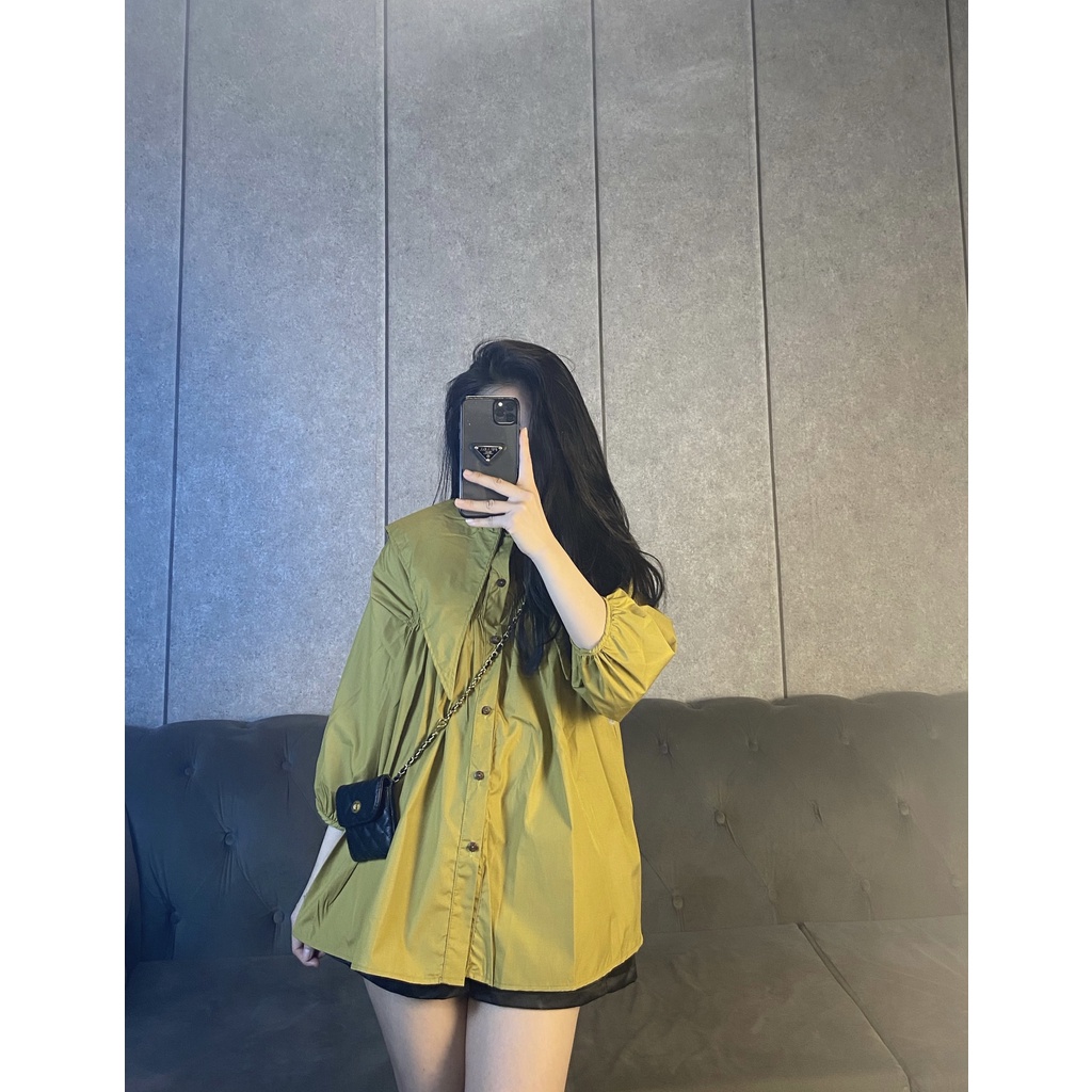 [Ảnh Thật] Áo Nữ Sơmi Babydoll Thô Mềm Cổ Bèo Nhọn 2 Màu [LanHin90] | BigBuy360 - bigbuy360.vn