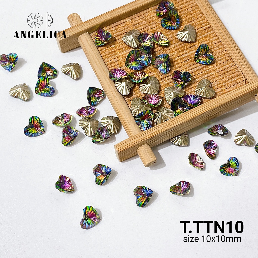 Túi 5 Viên Đá khối Nail To Hình Trái Tim Màu Xanh Bơ, Xạnh Lá Chân Vàng Trang Trí Móng ANGELICA T.TTN