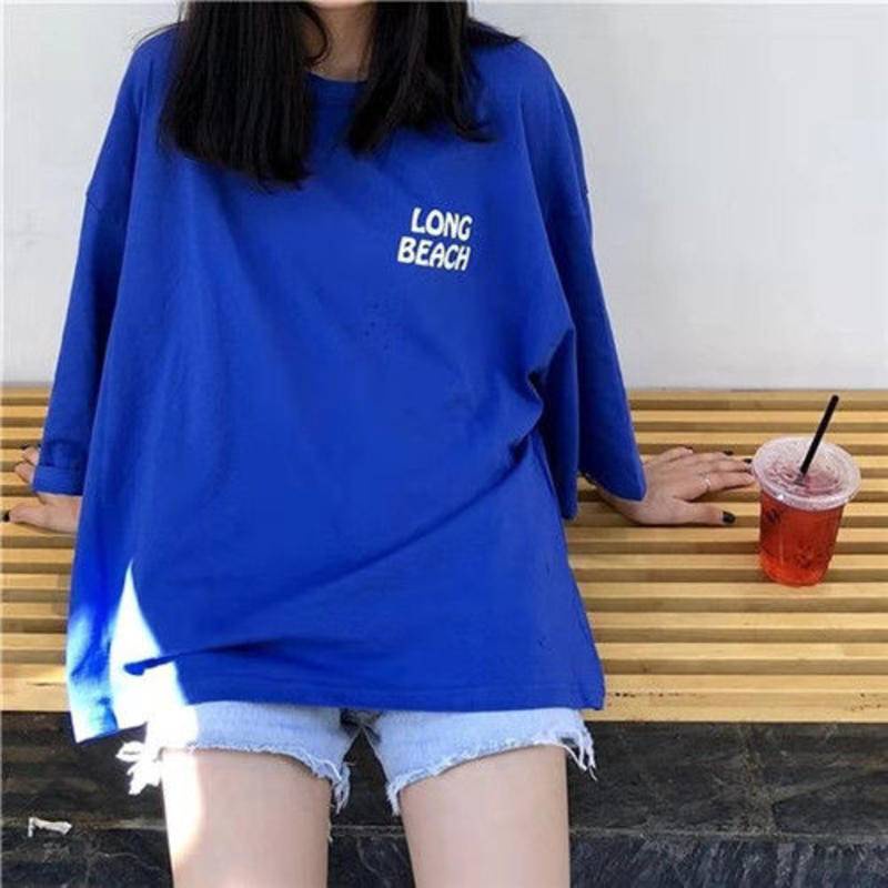 Female Half-sleeved Short-sleeved T-shirt  Korean Version of the Trendy Loose All-match Summer Mid-sleeve Harajuku Style Top
