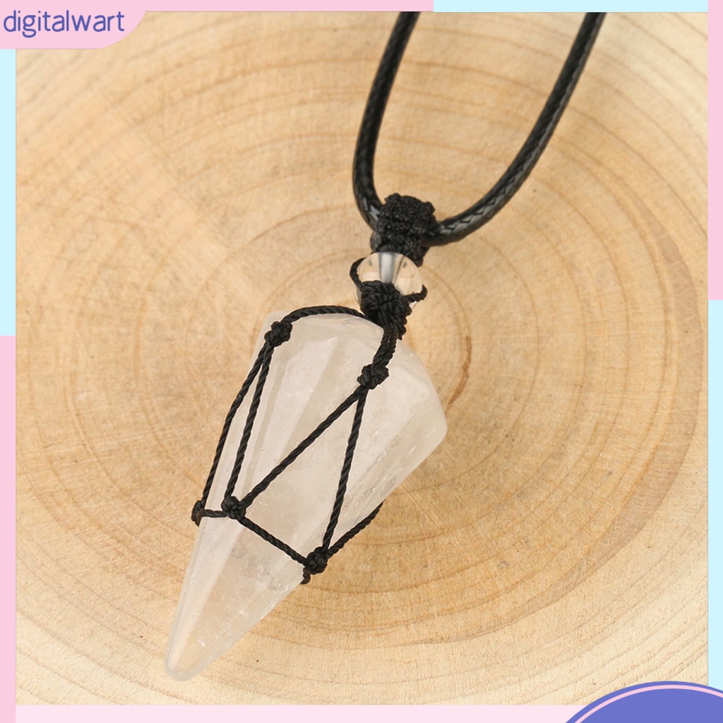 Dây Chuyền Sợi Dệt Tay Màu Đen Mặt Đá Pha Lê Lục Giác Thời Trang Cho Nam Và Nữ