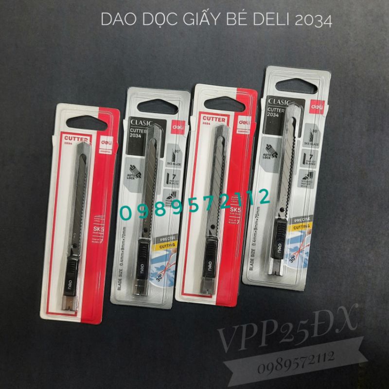 Dao rọc giấy inox deli 2034 -dao trổ deli loại bé bản 9mm,lưỡi 30 độ (hàng chính hãng deli)