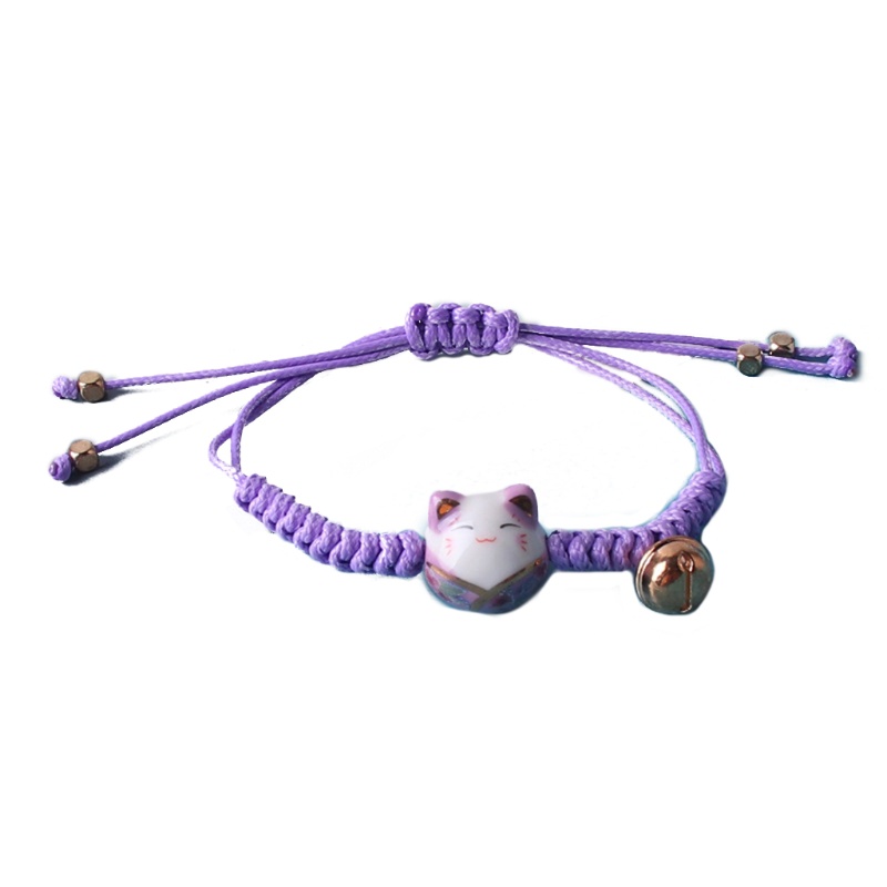 Vòng Tay Mặt Hình Mèo May Mắn Bằng Sứ Đỏ May Mắn Cho Tuổi Teen