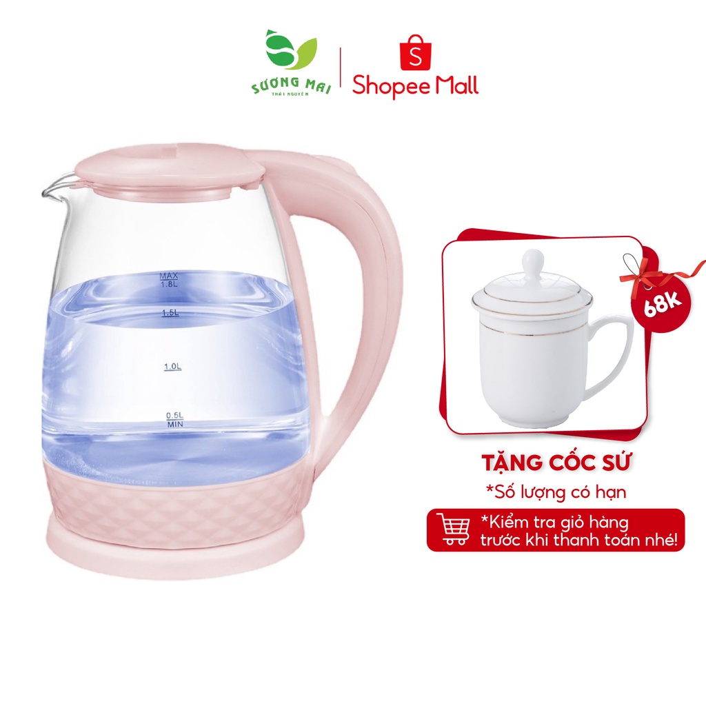 Ấm Đun Siêu Tốc SƯƠNG MAI Chất Liệu Thủy Tinh Cách Nhiệt Chống Giật, Dung Tích 1.8L SM00252