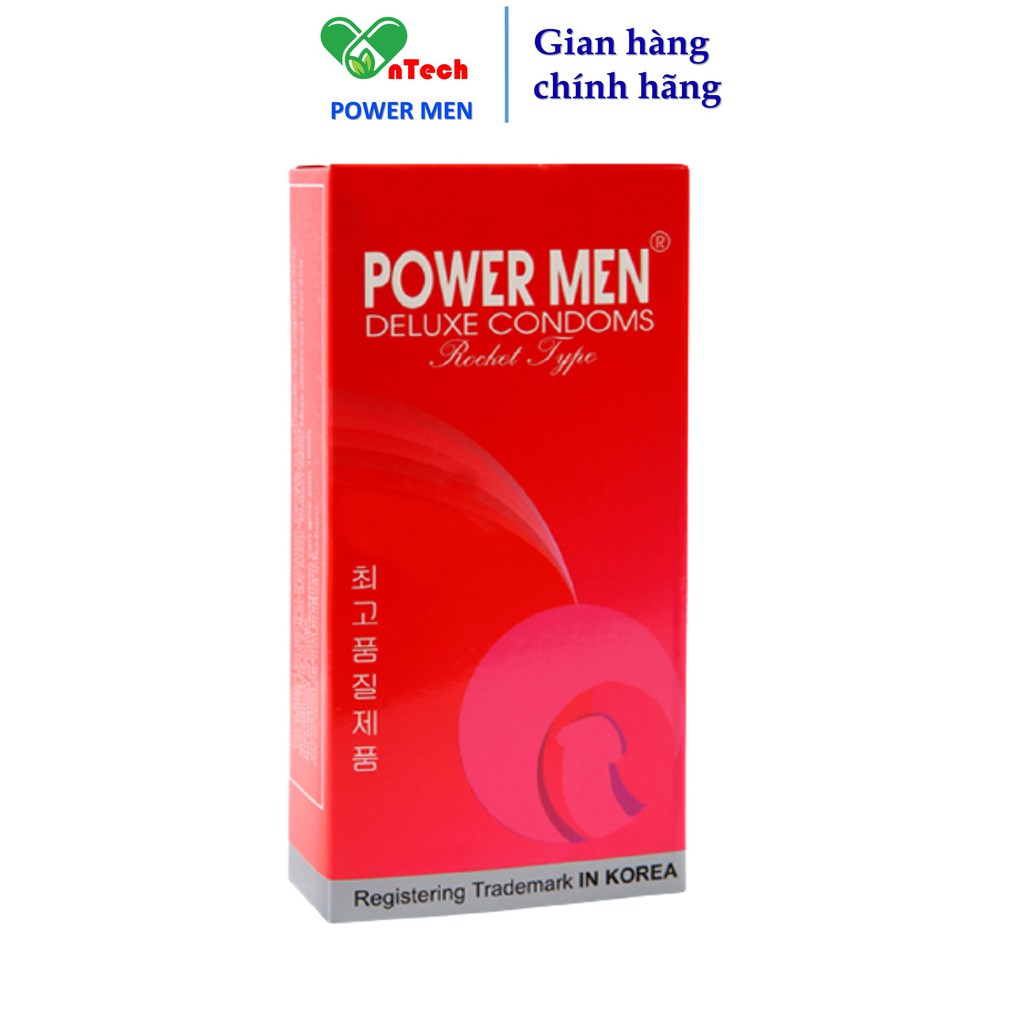 Bao cao su POWER MEN ROCKET TYPE siêu gân gai với 489 hạt nổi quanh thân 6 đường gân chìm tăng khoái cảm hộp 12 chiếc