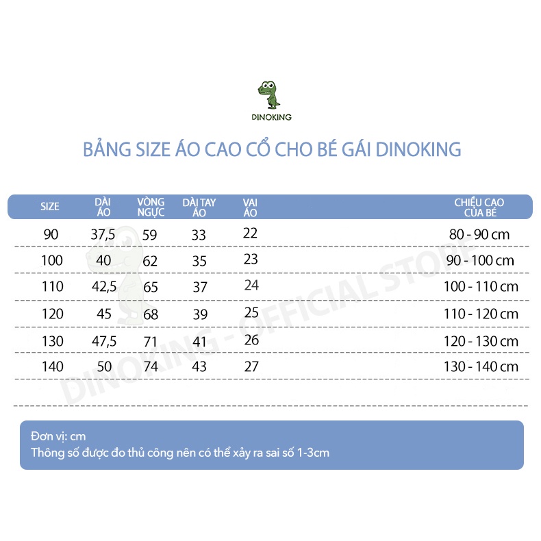 Áo dài tay bé gái tay phồng DINOKING Áo thu đông cho bé gái phong cách Hàn Quốc chất thun co giãn cho bé 2-8 tuổi AD12