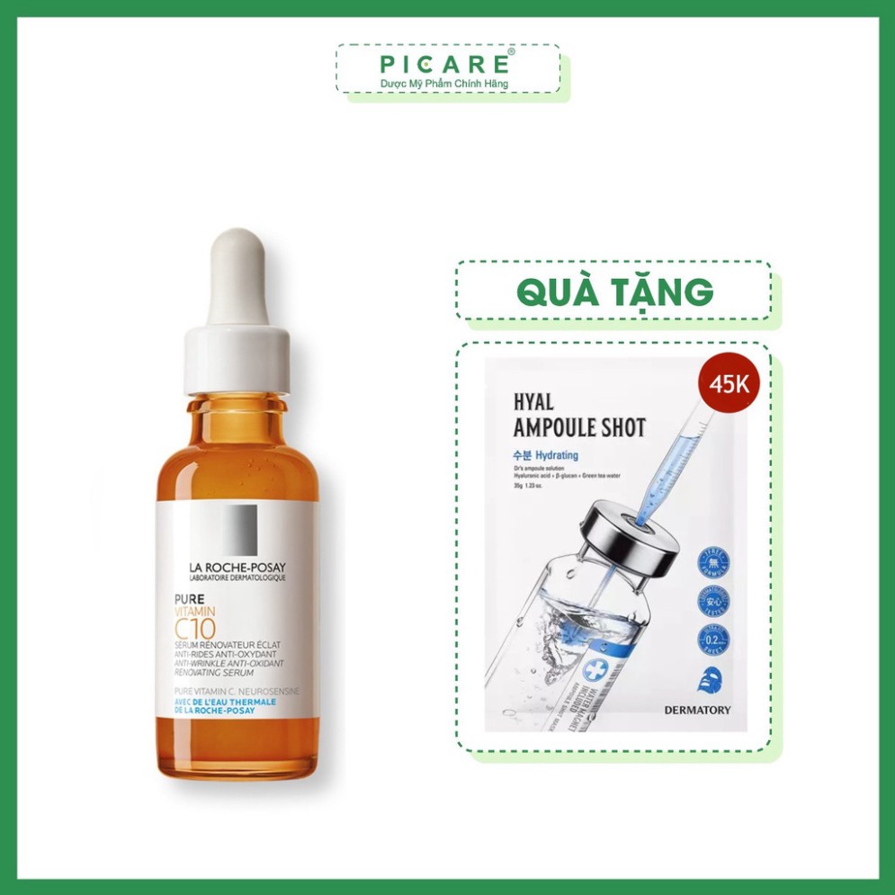 [CHÍNH HÃNG] Dưỡng chất cải thiện và làm sáng da La Roche Posay Pure Vitamin C10 Serum 30ml tặng mặt nạ sáng da Dermator
