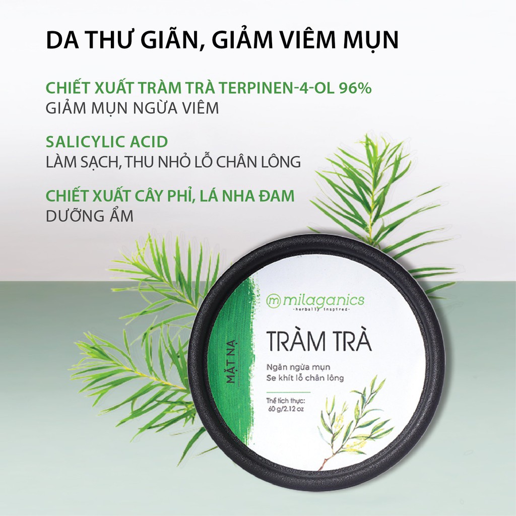 Mặt Nạ Đất Sét Ngừa Mụn & Làm Khô Vết Nhân Mụn Từ Tinh Dầu Tràm Trà Nguyên Chất MILAGANICS 40g (Hũ)