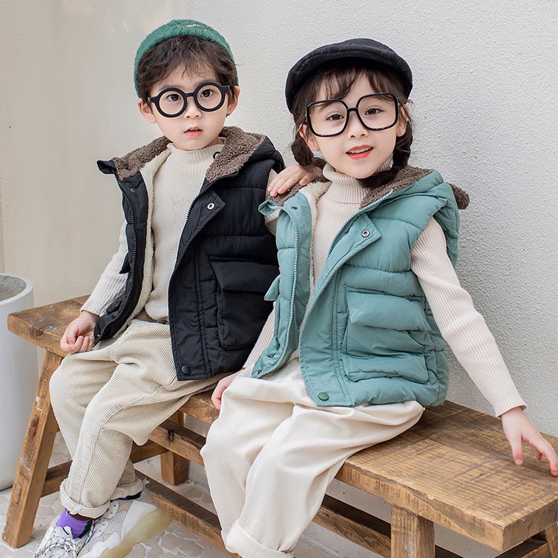 Áo gile phao lót lông cho bé có tai gấu đáng yêu Áo khoác gile kunkid