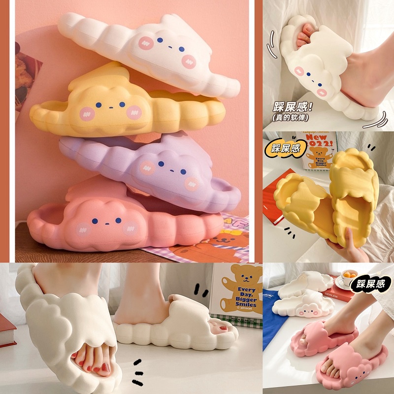 Dép EVA Đế Mềm Dày Dặn Chống Thấm Nước Hình Đám Mây Dễ Thương Phong Cách Hàn Quốc Cho Nữ