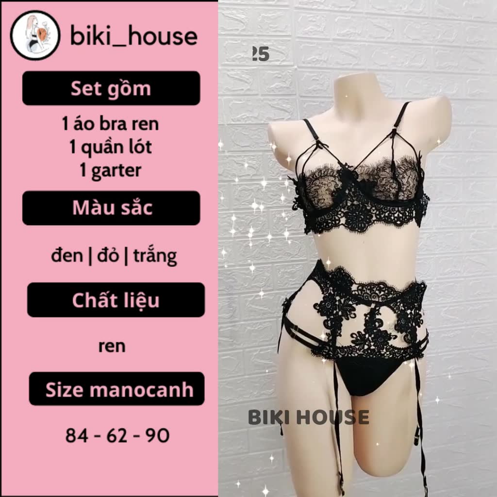 Đồ ngủ sexy ren phối hoa siêu gợi cảm set garter đồ lót kèm nịt tất đen đỏ trắng đáng yêu quyến rũ BIKI HOUSE N914 | BigBuy360 - bigbuy360.vn