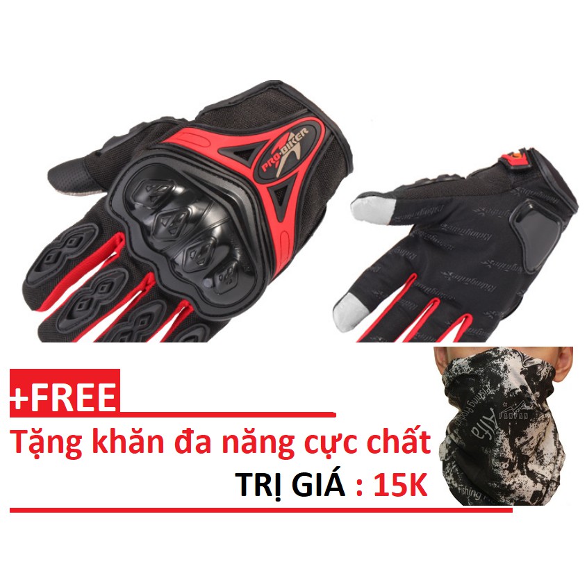 găng tay dài ngón cảm ứng điện thoại probiker + tặng kèm khăn đa năng trị giá 15k