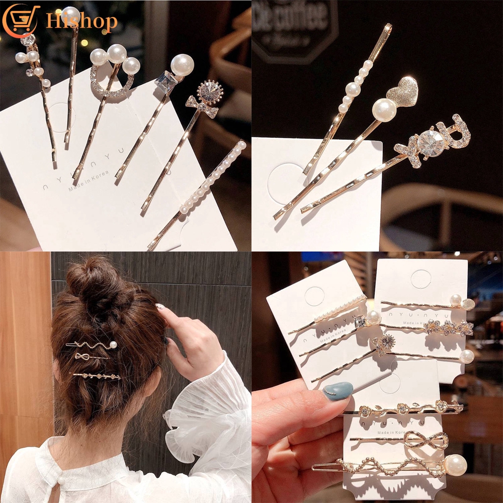 Kẹp Tóc Hishop đính đá Và Ngọc Trai Giả Phong Cách Hàn Quốc