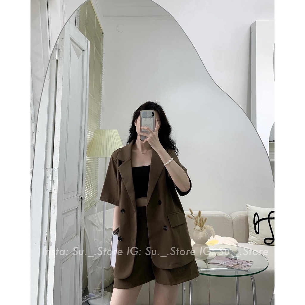 Set áo blazer cộc tay trơn kèm quần sooc S331 SUSTORE