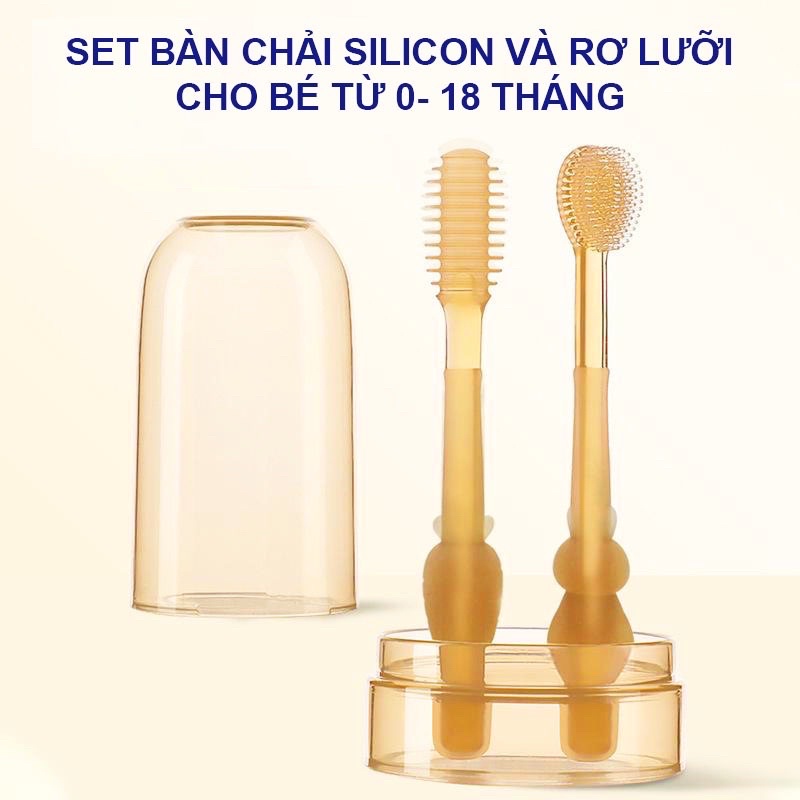 Set bàn chải silicon cho bé, Rơ lưỡi cho bé siêu mềm mại an toàn cho bé 0-18 tháng- hopnau