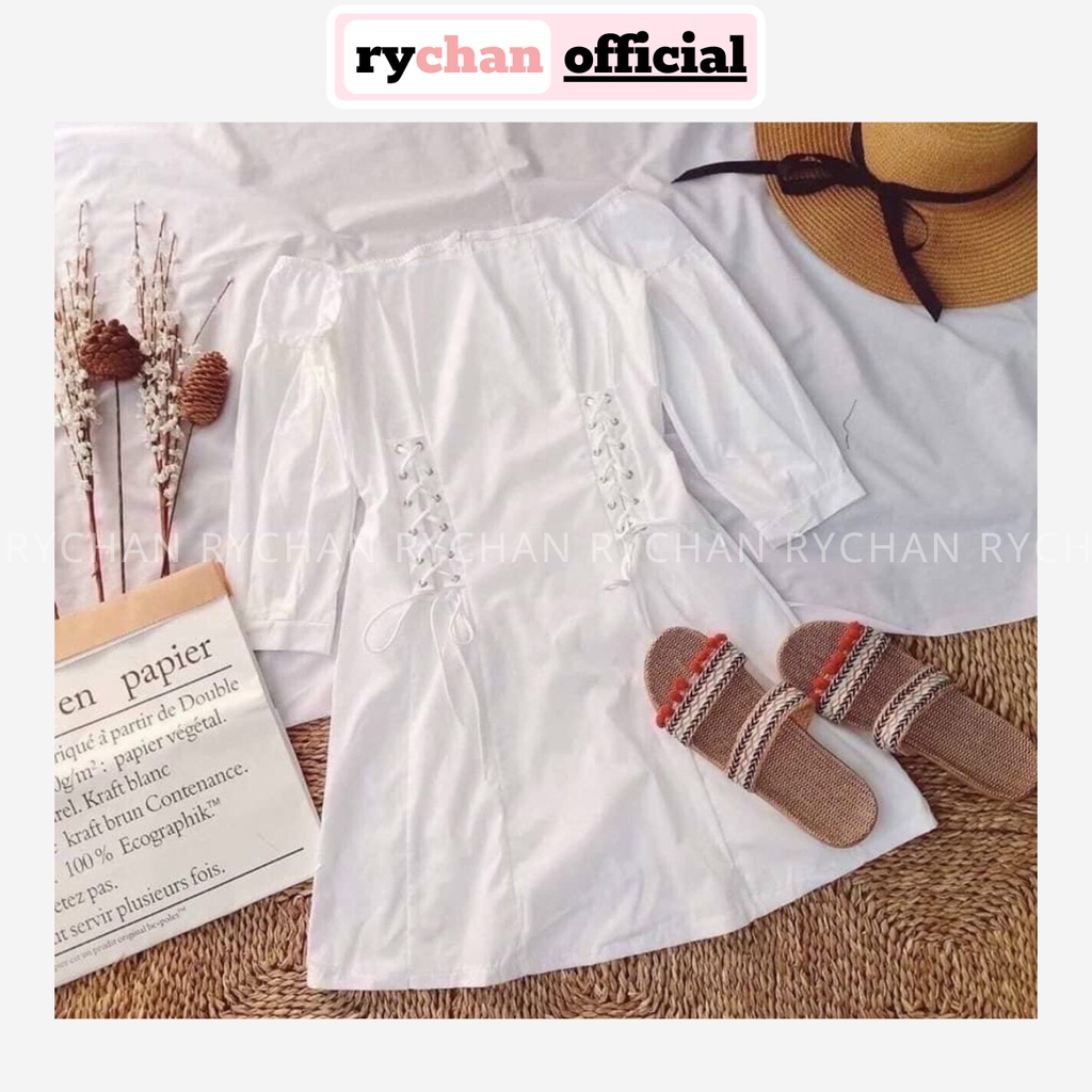 Đầm Xòe Trễ Vai Đan Dây Eo 2 Màu [Ảnh Thật Cuối] - DX0049