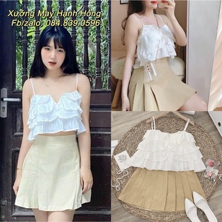 Set áo hai dây trắng bèo mix chân váy tennis cực xinh