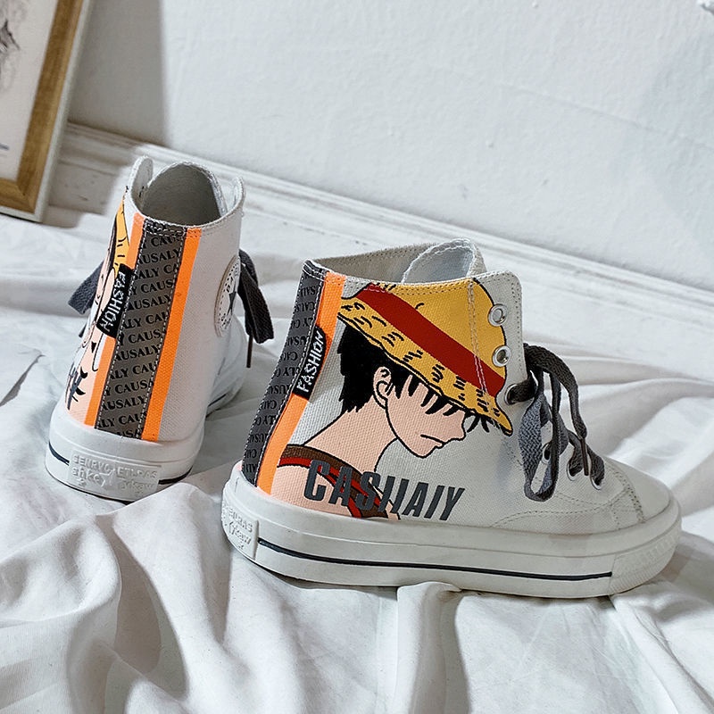 Giày Vải Canvas Cổ Cao In Hình Luffy Trong Phim One Piece Thời Trang Cá Tính Cho Nữ