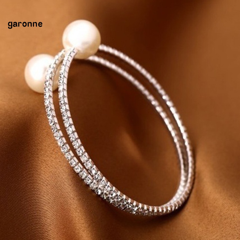 GAR Women Full Rhinestone Multi-layer Wrist Bracelet Faux Pearl Cuff Open Bangle