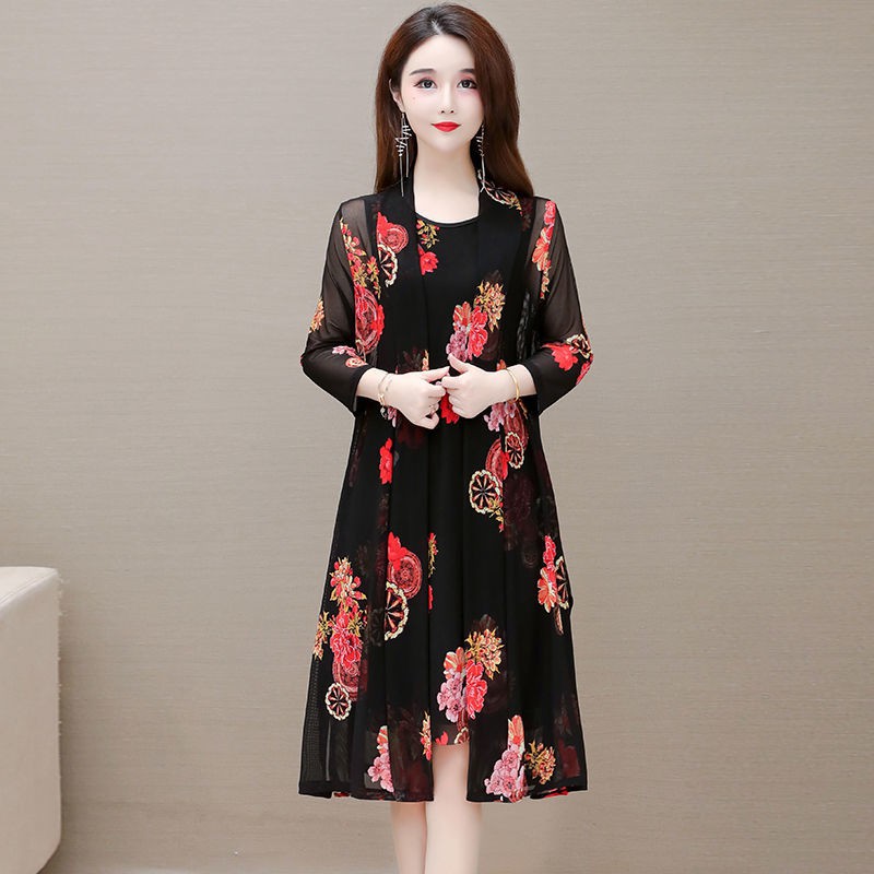 Thời trang mùa hè nhẹ nhàng phù hợp với người trưởng thành váy sợi voan khoác ngoài áo vest hai mảnh rời mẹ s