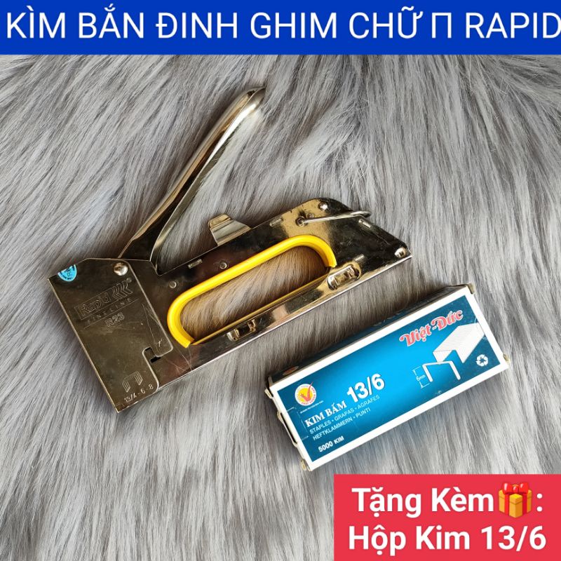 Kìm bắn đinh ghim chữ U đồ bấm kim ghim bấm tập bắn gỗ nệm da Rapid có kèm đinh ghim Việt Đức 13/4 1