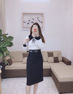 Áo len cổ sơ mi kèm nơ
