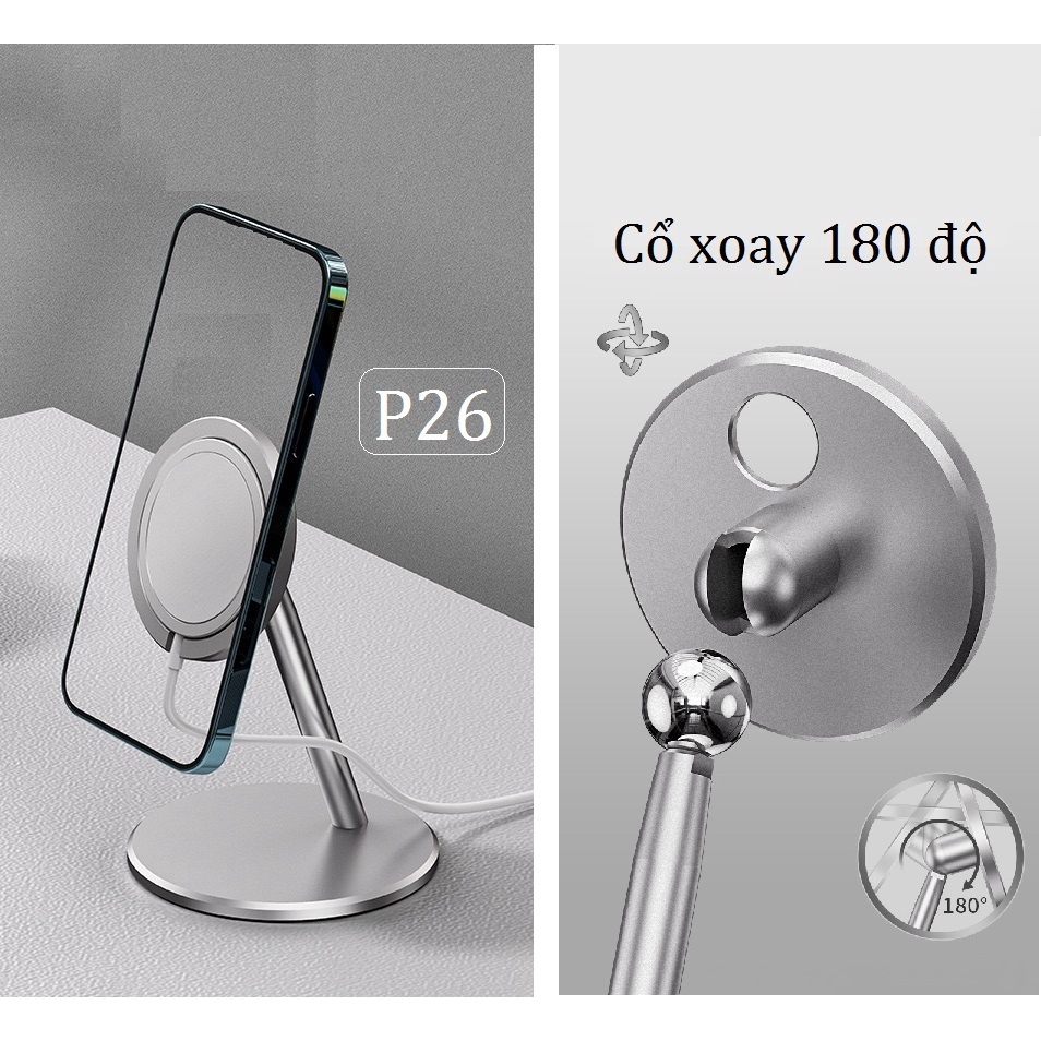 Đế sạc không dây cho iphone 13 12 và Apple Watch P33 P39 P32 hợp kim nhôm để cài sạc từ tính không dây