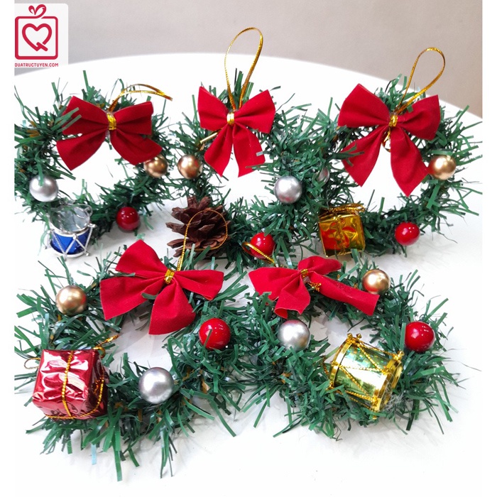 Vòng nguyệt quế Noel mini 7cm có dây treo trang trí giáng sinh