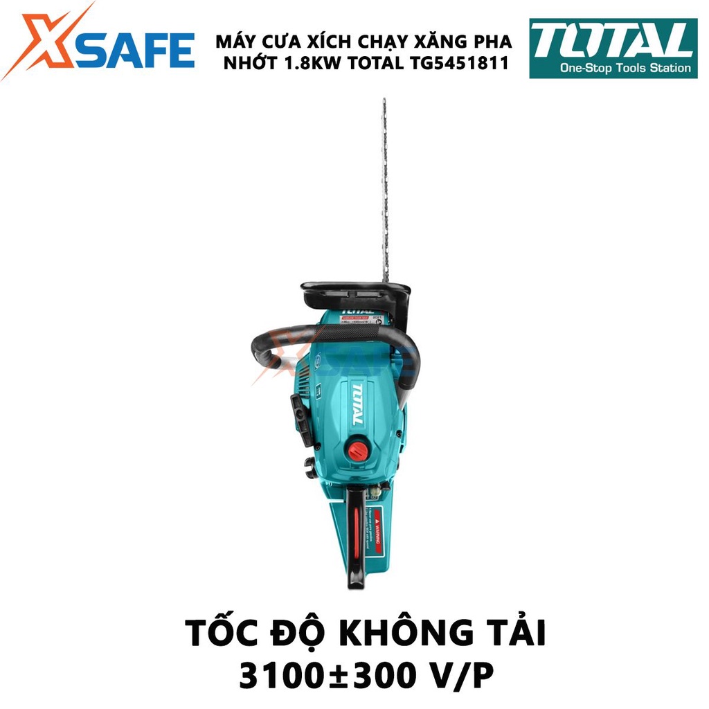 Máy cưa cầm tay TOTAL TG5451811 chạy xăng động cơ 2 thì 46cc mạnh mẽ công suất 1.8Kw tốc độ 3100rpm - chính hãng