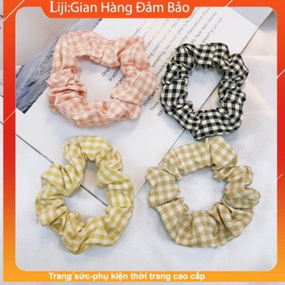 Cột tóc vải Scrunchies Caro ô nhỏ phong cách Hàn Quốc Dễ Thương